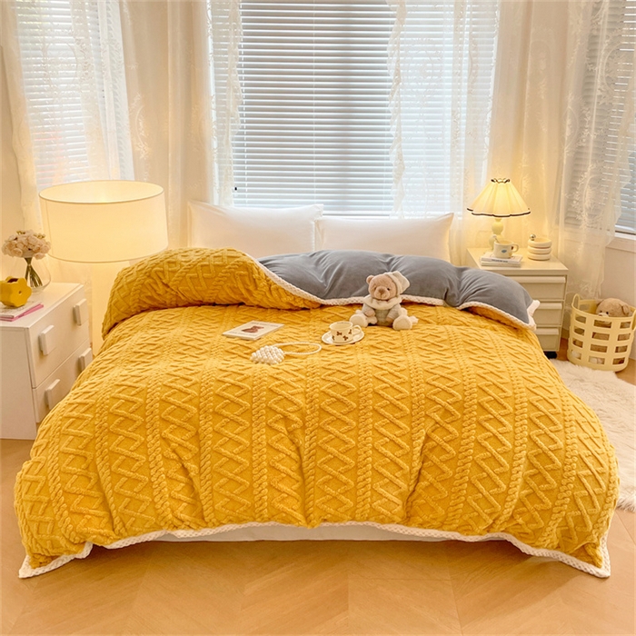 91家纺网 家纺一手货源 找家纺 梦舒羽 2025新款220克塔芙绒被套两用牛奶绒毛毯 柠檬黄