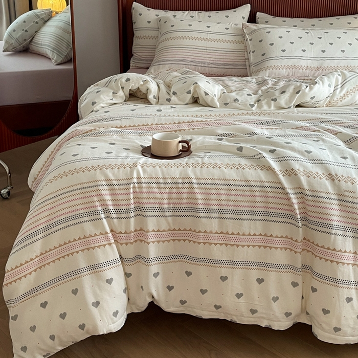 91家纺网 家纺一手货源 找家纺 一比一家纺 2025新款全棉母婴级抗菌有氧全棉双层纱亲肤全棉小清新印花三件套四件套 再别康桥