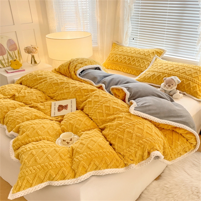 91家纺网 家纺一手货源 找家纺 梦舒羽 2025新款220克塔芙绒被套两用牛奶绒毛毯 柠檬黄