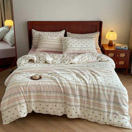 一比一家纺 2025新款全棉母婴级抗菌有氧全棉双层纱亲肤全棉小清新印花三件套四件套 再别康桥