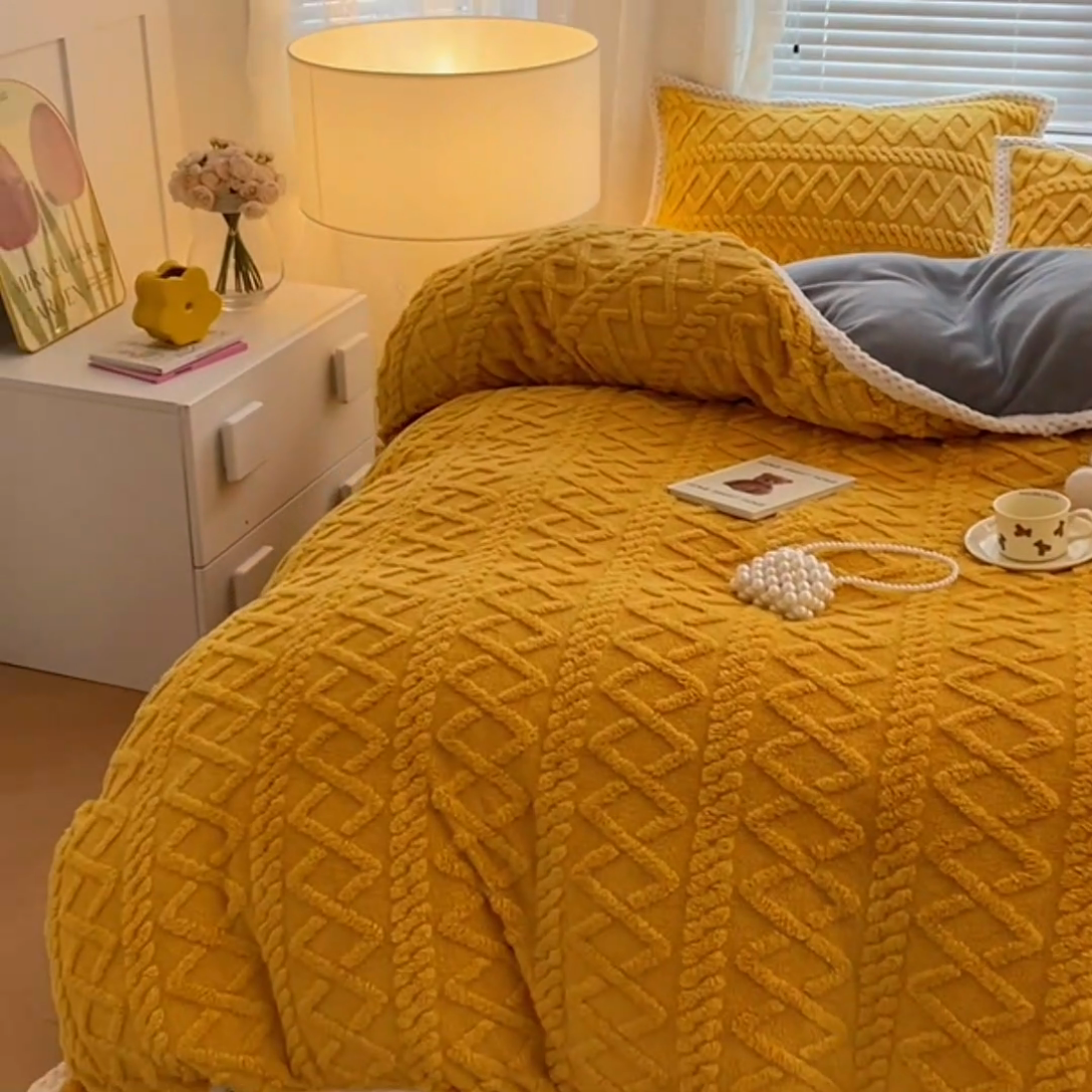 91家纺网 家纺一手货源 找家纺 梦舒羽 2025新款220克塔芙绒被套两用牛奶绒毛毯 柠檬黄