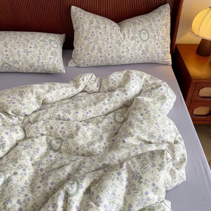 91家纺网 家纺一手货源 找家纺 一比一家纺 2025新款全棉母婴级抗菌有氧全棉双层纱亲肤全棉小清新印花三件套四件套 向云端