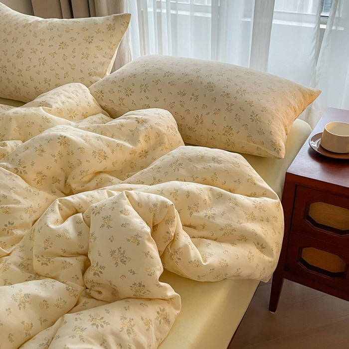 91家纺网 家纺一手货源 找家纺 一比一家纺 2025新款全棉母婴级抗菌有氧全棉双层纱亲肤全棉小清新印花三件套四件套 小晴天