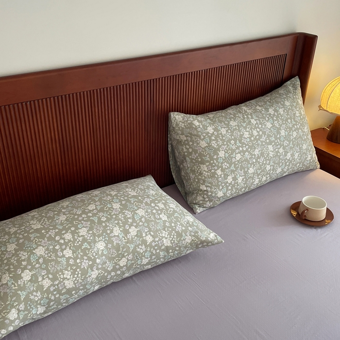 91家纺网 家纺一手货源 找家纺 一比一家纺 2025新款全棉母婴级抗菌有氧全棉双层纱亲肤全棉小清新印花三件套四件套 时光里