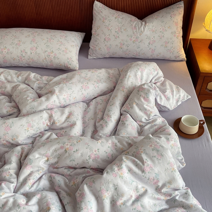 91家纺网 家纺一手货源 找家纺 一比一家纺 2025新款全棉母婴级抗菌有氧全棉双层纱亲肤全棉小清新印花三件套四件套 里德油画