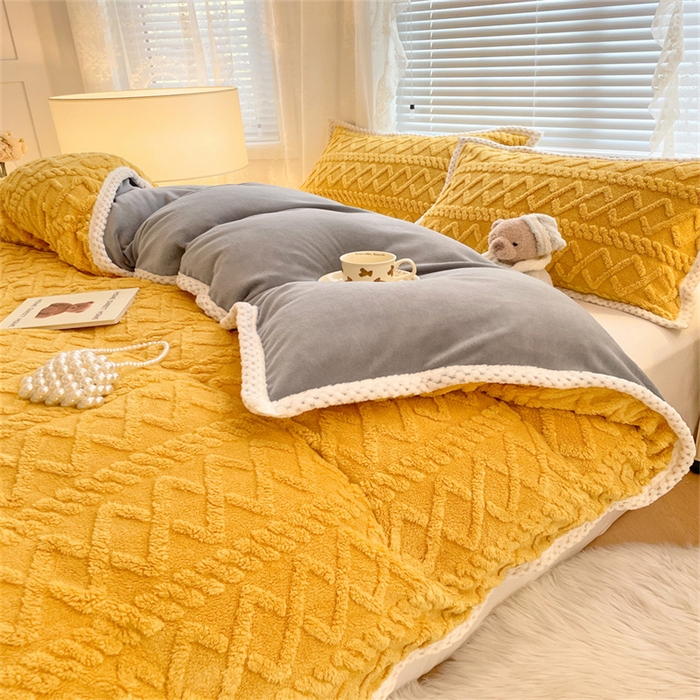 91家纺网 家纺一手货源 找家纺 梦舒羽 2025新款220克塔芙绒被套两用牛奶绒毛毯 柠檬黄
