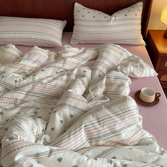 91家纺网 家纺一手货源 找家纺 一比一家纺 2025新款全棉母婴级抗菌有氧全棉双层纱亲肤全棉小清新印花三件套四件套 再别康桥