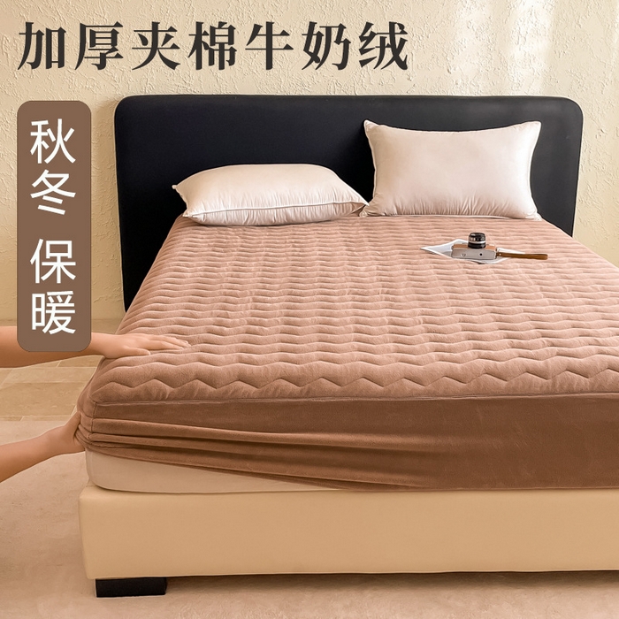91家纺网 家纺一手货源 找家纺 良品汇馆 2024【加厚夹棉牛奶绒床笠】日式无印牛奶绒夹棉床笠良品秋冬保暖床罩纯色加厚床垫透气防滑 咖色