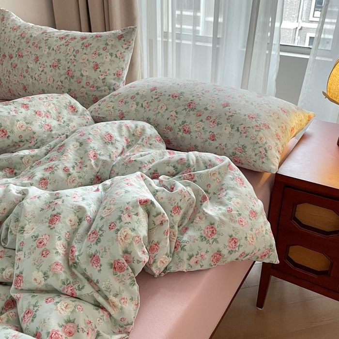 91家纺网 家纺一手货源 找家纺 一比一家纺 2025新款全棉母婴级抗菌有氧全棉双层纱亲肤全棉小清新印花三件套四件套 兰桂坊