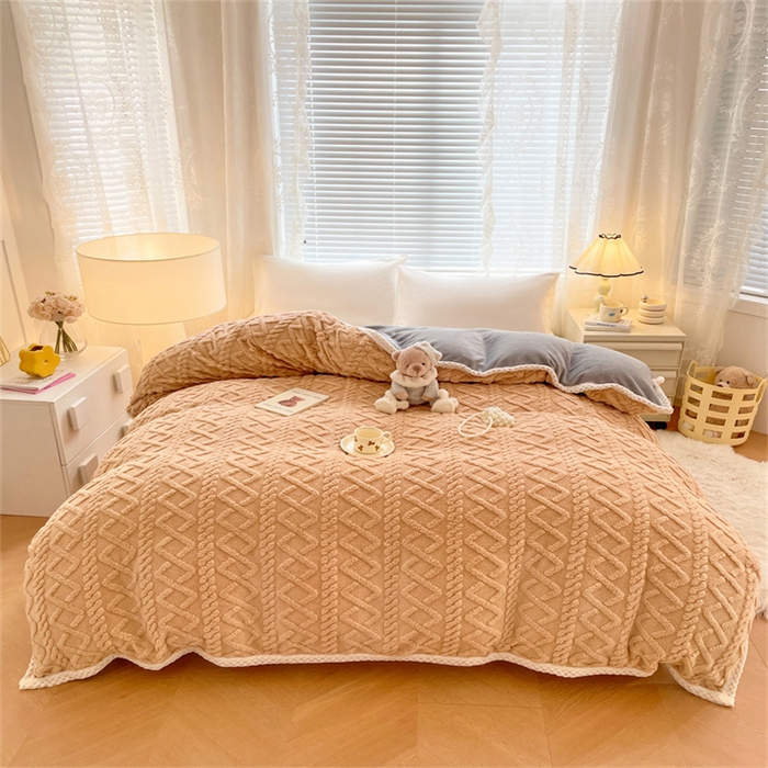 91家纺网 家纺一手货源 找家纺 梦舒羽 2025新款220克塔芙绒被套两用牛奶绒毛毯 优雅咖