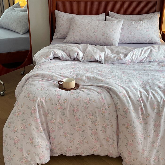 91家纺网 家纺一手货源 找家纺 一比一家纺 2025新款全棉母婴级抗菌有氧全棉双层纱亲肤全棉小清新印花三件套四件套 里德油画