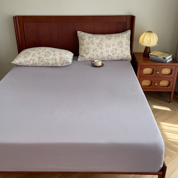 91家纺网 家纺一手货源 找家纺 一比一家纺 2025新款全棉母婴级抗菌有氧全棉双层纱亲肤全棉小清新印花三件套四件套 婆娑