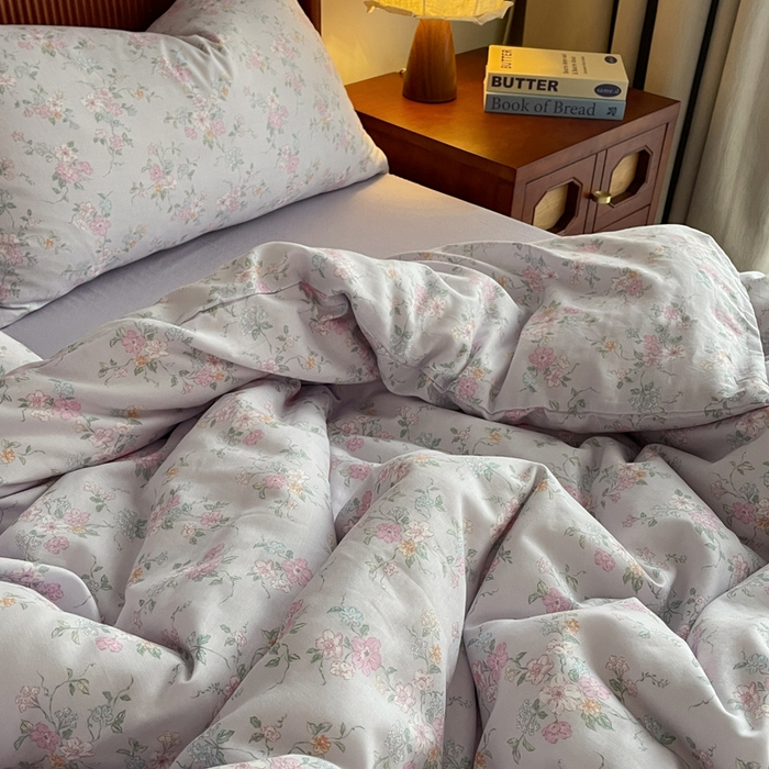 91家纺网 家纺一手货源 找家纺 一比一家纺 2025新款全棉母婴级抗菌有氧全棉双层纱亲肤全棉小清新印花三件套四件套 里德油画