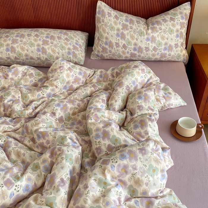 91家纺网 家纺一手货源 找家纺 一比一家纺 2025新款全棉母婴级抗菌有氧全棉双层纱亲肤全棉小清新印花三件套四件套 普罗旺斯