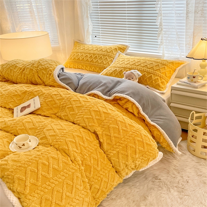 91家纺网 家纺一手货源 找家纺 梦舒羽 2025新款220克塔芙绒被套两用牛奶绒毛毯 柠檬黄