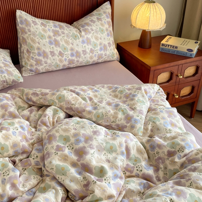 91家纺网 家纺一手货源 找家纺 一比一家纺 2025新款全棉母婴级抗菌有氧全棉双层纱亲肤全棉小清新印花三件套四件套 普罗旺斯