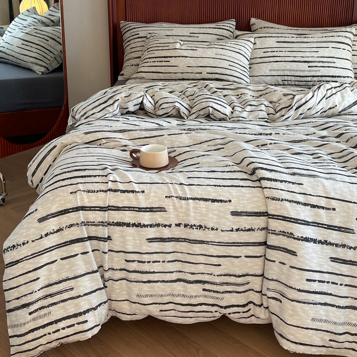 91家纺网 家纺一手货源 找家纺 一比一家纺 2025新款全棉母婴级抗菌有氧全棉双层纱亲肤全棉小清新印花三件套四件套 凯伦