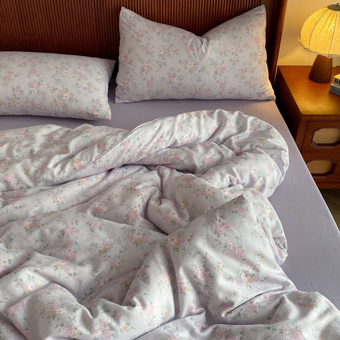 91家纺网 家纺一手货源 找家纺 一比一家纺 2025新款全棉母婴级抗菌有氧全棉双层纱亲肤全棉小清新印花三件套四件套 里德油画