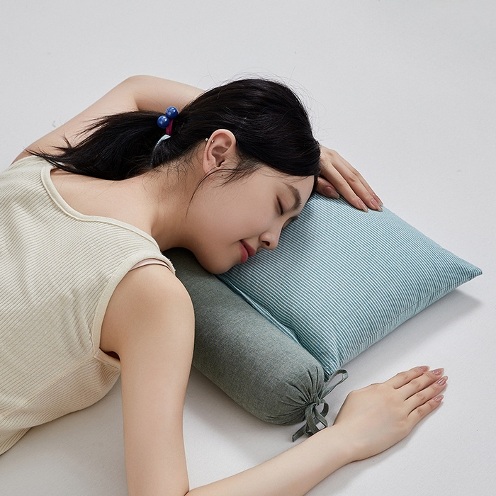 91家纺网 家纺一手货源 找家纺 良品汇馆 2024【条纹荞麦组合枕】日式无印全棉条纹荞麦组合牵引枕良品单人承认枕头枕芯 条纹荞麦组合枕-绿色