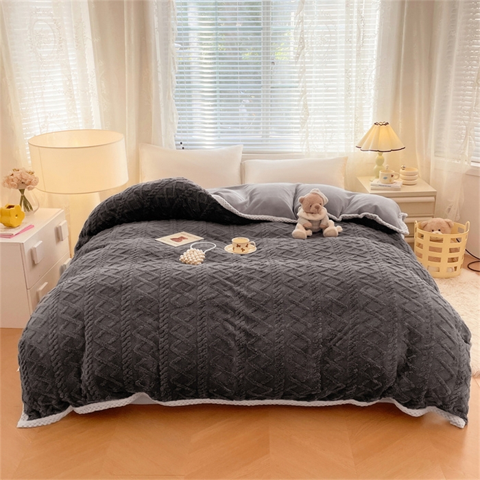 91家纺网 家纺一手货源 找家纺 梦舒羽 2025新款220克塔芙绒被套两用牛奶绒毛毯 至尊灰