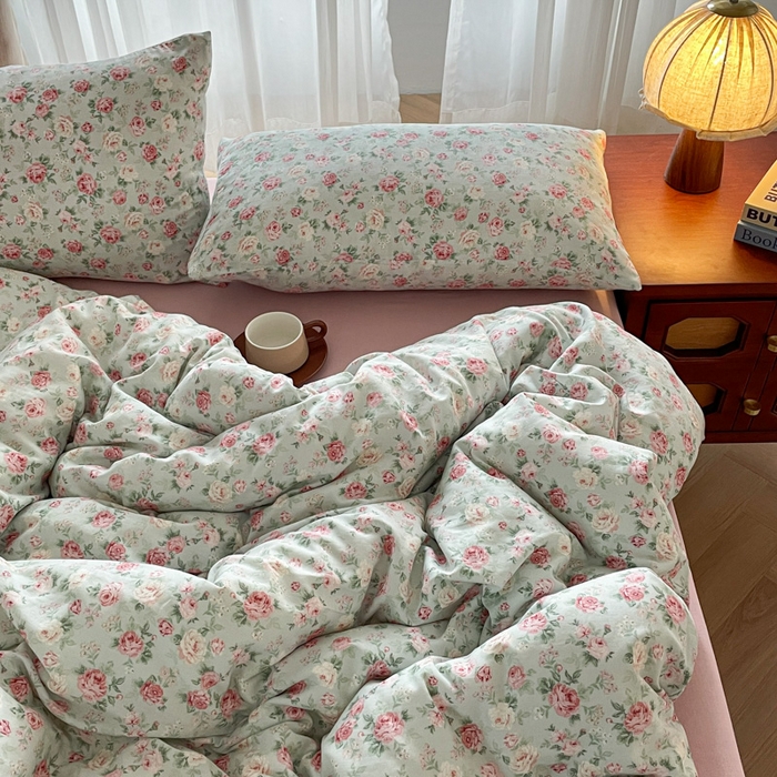 91家纺网 家纺一手货源 找家纺 一比一家纺 2025新款全棉母婴级抗菌有氧全棉双层纱亲肤全棉小清新印花三件套四件套 兰桂坊