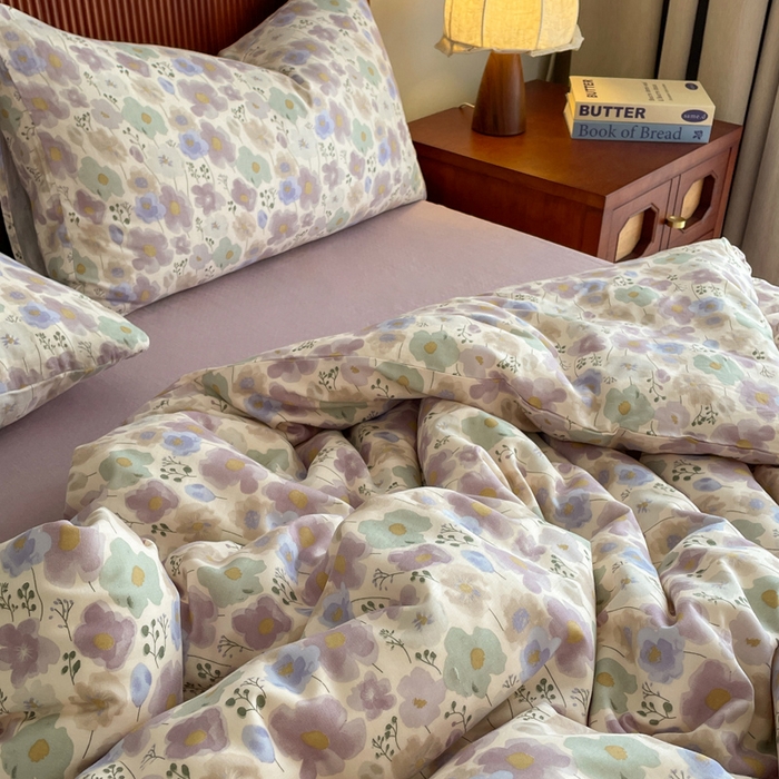 91家纺网 家纺一手货源 找家纺 一比一家纺 2025新款全棉母婴级抗菌有氧全棉双层纱亲肤全棉小清新印花三件套四件套 普罗旺斯