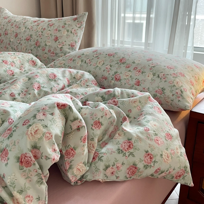 91家纺网 家纺一手货源 找家纺 一比一家纺 2025新款全棉母婴级抗菌有氧全棉双层纱亲肤全棉小清新印花三件套四件套 兰桂坊