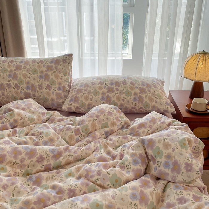 91家纺网 家纺一手货源 找家纺 一比一家纺 2025新款全棉母婴级抗菌有氧全棉双层纱亲肤全棉小清新印花三件套四件套 普罗旺斯