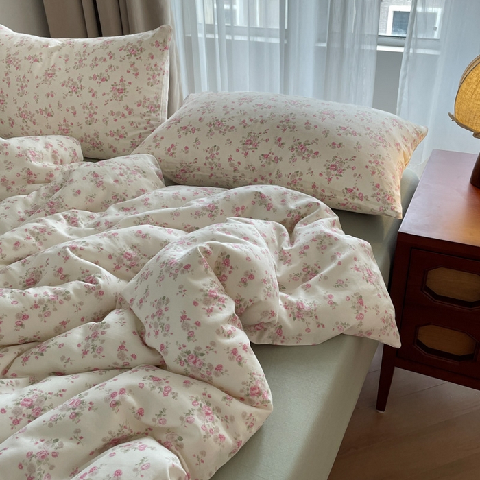 91家纺网 家纺一手货源 找家纺 一比一家纺 2025新款全棉母婴级抗菌有氧全棉双层纱亲肤全棉小清新印花三件套四件套 秀妍