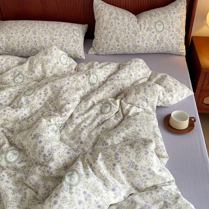 91家纺网 家纺一手货源 找家纺 一比一家纺 2025新款全棉母婴级抗菌有氧全棉双层纱亲肤全棉小清新印花三件套四件套 向云端