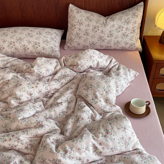 91家纺网 家纺一手货源 找家纺 一比一家纺 2025新款全棉母婴级抗菌有氧全棉双层纱亲肤全棉小清新印花三件套四件套 丽莎