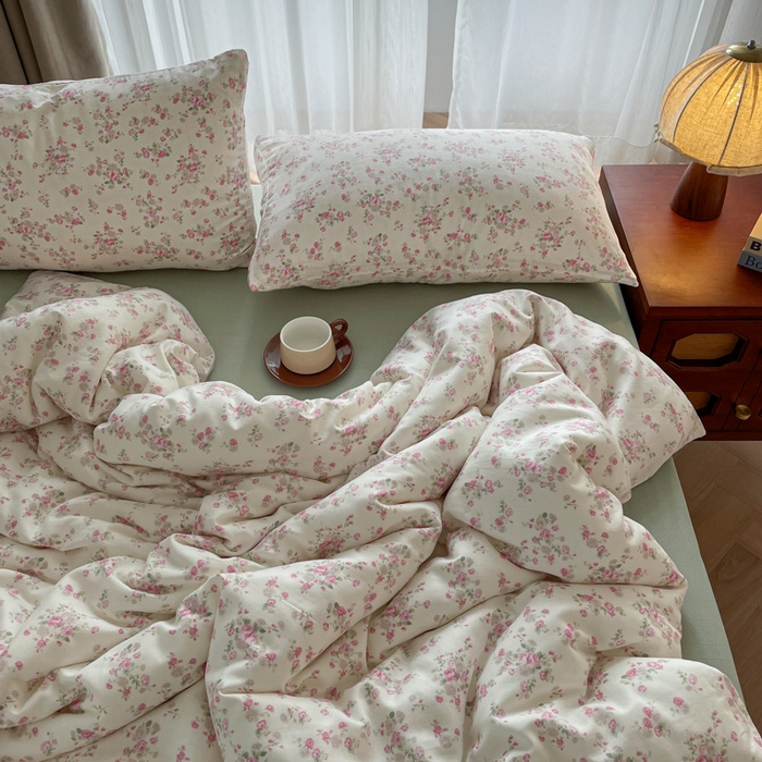 91家纺网 家纺一手货源 找家纺 一比一家纺 2025新款全棉母婴级抗菌有氧全棉双层纱亲肤全棉小清新印花三件套四件套 秀妍