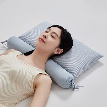 91家纺网 家纺一手货源 找家纺 良品汇馆 2024【条纹荞麦组合枕】日式无印全棉条纹荞麦组合牵引枕良品单人承认枕头枕芯 条纹荞麦组合枕-雾蓝