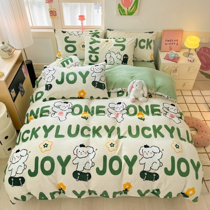 寐眠 2024新款高克重印花牛奶绒四件套风格一 滑板狗