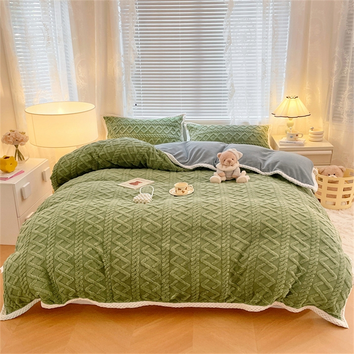 91家纺网 家纺一手货源 找家纺 梦舒羽 2025新款220克塔芙绒被套两用牛奶绒毛毯 茶绿色