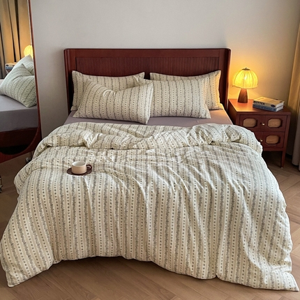 一比一家纺 2025新款全棉母婴级抗菌有氧全棉双层纱亲肤全棉小清新印花三件套四件套 再见六丁目