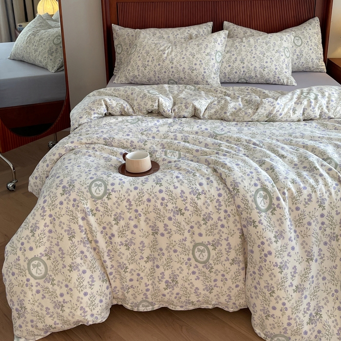 91家纺网 家纺一手货源 找家纺 一比一家纺 2025新款全棉母婴级抗菌有氧全棉双层纱亲肤全棉小清新印花三件套四件套 向云端