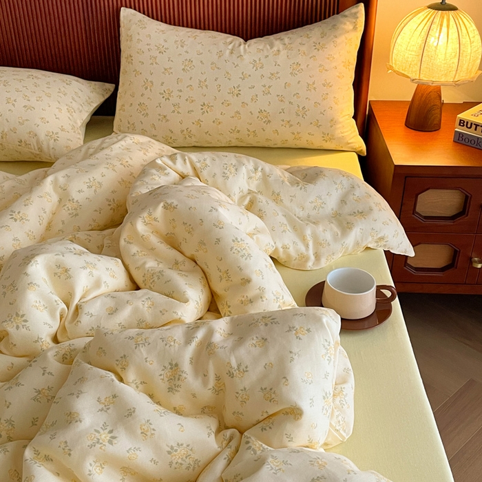 91家纺网 家纺一手货源 找家纺 一比一家纺 2025新款全棉母婴级抗菌有氧全棉双层纱亲肤全棉小清新印花三件套四件套 小晴天