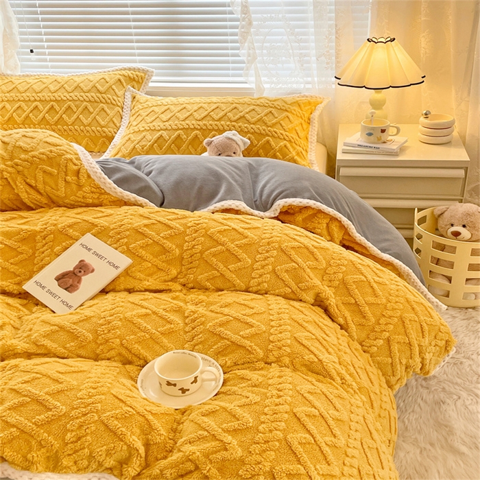 91家纺网 家纺一手货源 找家纺 梦舒羽 2025新款220克塔芙绒被套两用牛奶绒毛毯 柠檬黄