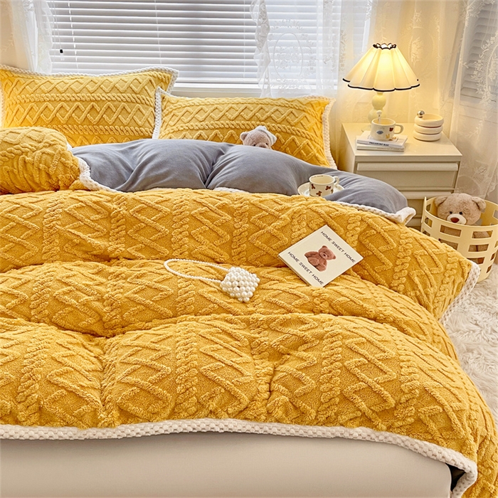 91家纺网 家纺一手货源 找家纺 梦舒羽 2025新款220克塔芙绒被套两用牛奶绒毛毯 柠檬黄