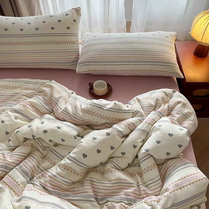 91家纺网 家纺一手货源 找家纺 一比一家纺 2025新款全棉母婴级抗菌有氧全棉双层纱亲肤全棉小清新印花三件套四件套 再别康桥