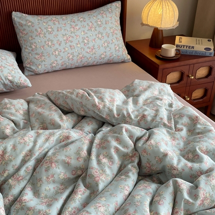 91家纺网 家纺一手货源 找家纺 （总）一比一家纺 2025新款全棉母婴级抗菌有氧全棉双层纱亲肤全棉小清新印花三件套四件套