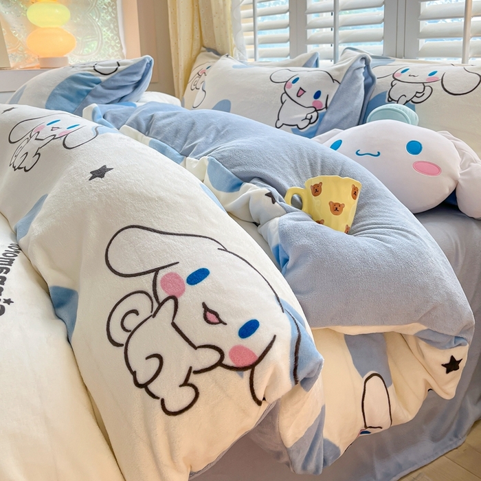 91家纺网 家纺一手货源 找家纺 星座家纺 2025新款三丽鸥小版牛奶绒四件套 泡泡玉桂狗