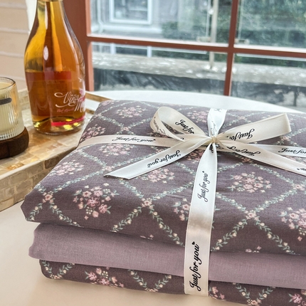 91家纺网 家纺一手货源 找家纺 一比一家纺 2025新款全棉母婴级抗菌有氧全棉双层纱亲肤全棉小清新印花三件套四件套 花郁悠然