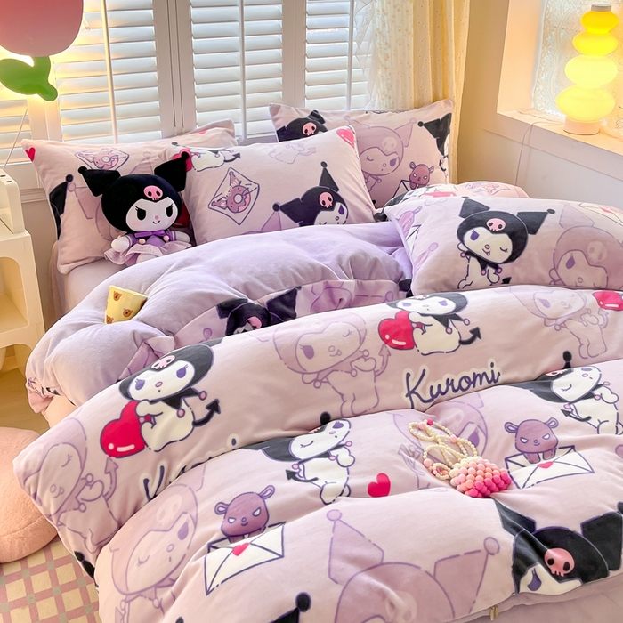 91家纺网 家纺一手货源 找家纺 星座家纺 2025新款三丽鸥小版牛奶绒四件套 紫色库洛米