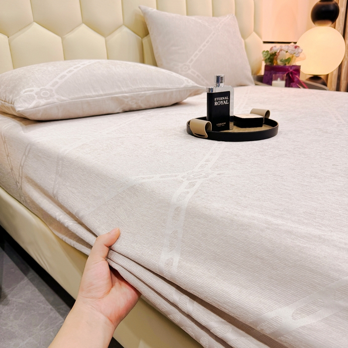 91家纺网 家纺一手货源 找家纺 太阳树家纺 2025新款A类雪尼尔提花绒床笠 印象北欧-咖