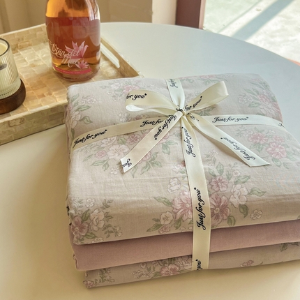 一比一家纺 2025新款全棉母婴级抗菌有氧全棉双层纱亲肤全棉小清新印花三件套四件套 莱茵茶桂