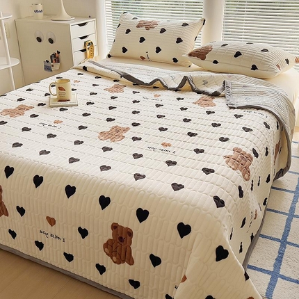 美梦家纺 2024新款牛奶绒简单款夹棉床盖三件套 乐乐熊