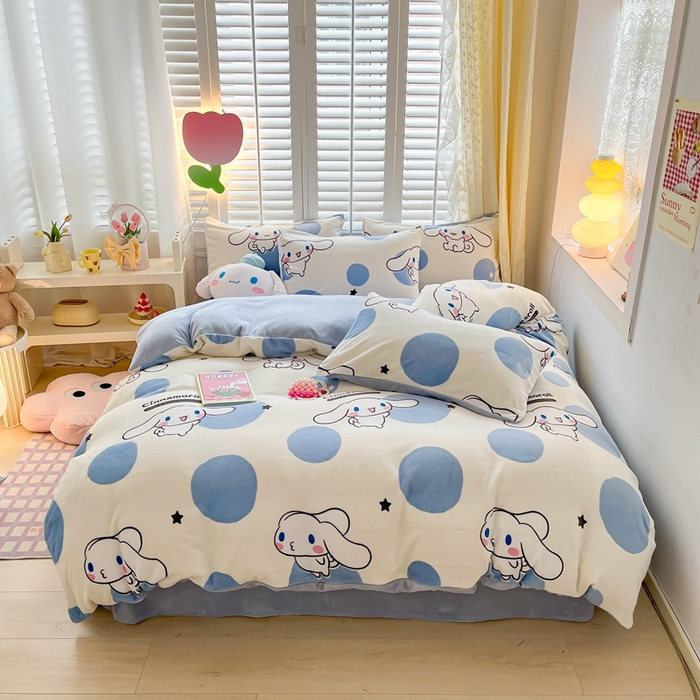 91家纺网 家纺一手货源 找家纺 星座家纺 2025新款三丽鸥小版牛奶绒四件套 泡泡玉桂狗