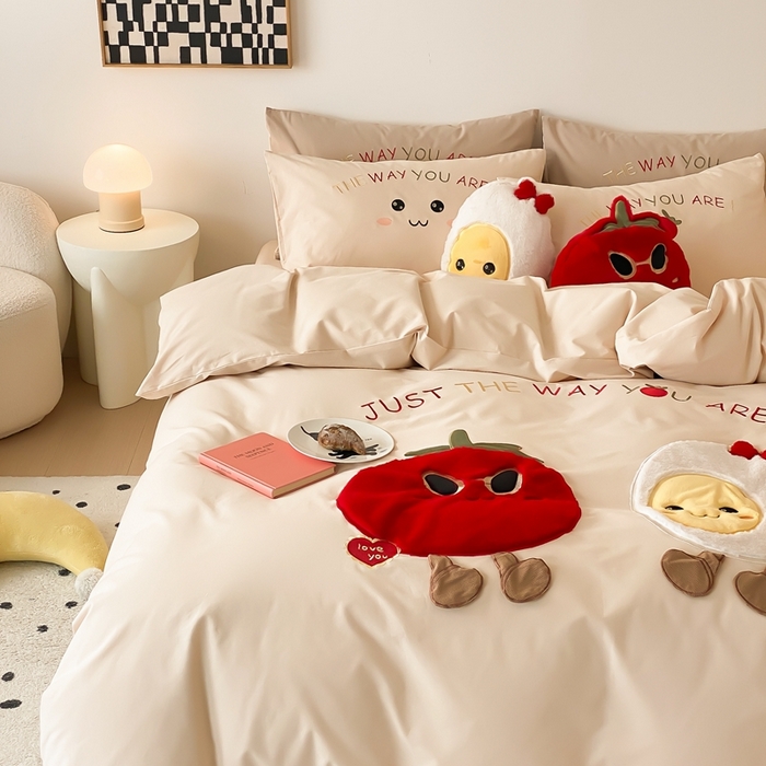 91家纺网 家纺一手货源 找家纺 朗莎家纺 2024新款卡通系列磨毛五件套 柿柿如意